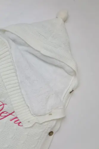 Welsoft Bebek Kundağı Triko Ekru Örgülü Içi Peluş Istediğiniz Ismi Nakışla Yazıyoruz-Ekru - 5