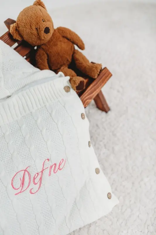 Welsoft Bebek Kundağı Triko Ekru Örgülü Içi Peluş Istediğiniz Ismi Nakışla Yazıyoruz-Ekru - 4