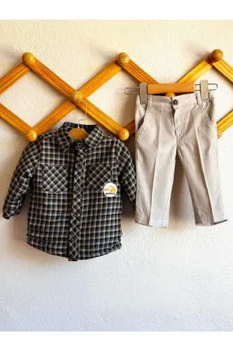 Welsoft Lumberjack Shirt Velvet Pants Set Men-GREEN - 4