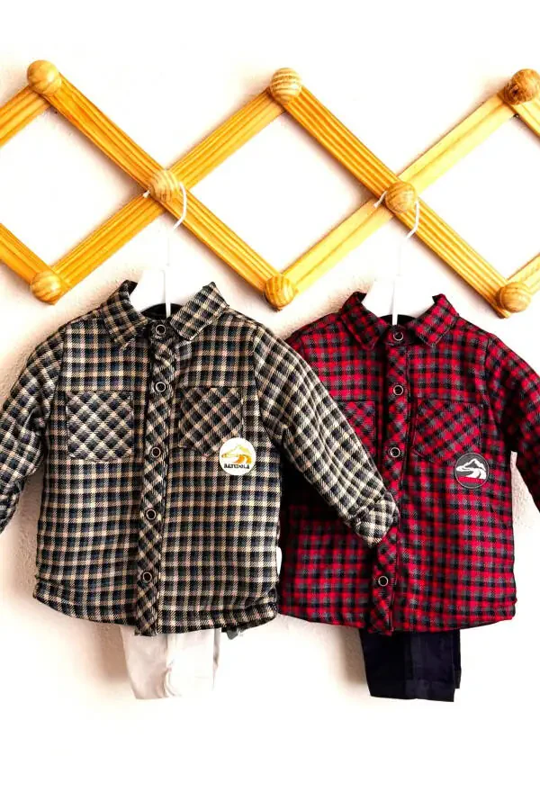 Welsoft Oduncuncu Gömlek Kadife Pantolon Takım Erkek-KIRMIZI - 1