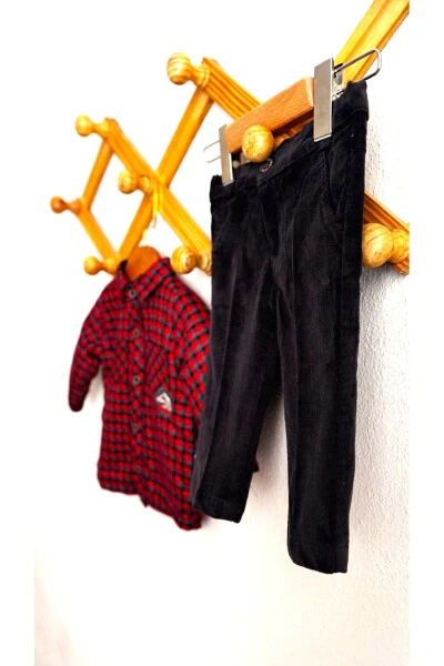 Welsoft Oduncuncu Gömlek Kadife Pantolon Takım Erkek-KIRMIZI - 6