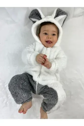 Welsoft Peluş Fermuarlı Kışlık Tavşan Kız Bebek Uyku Tulumu-bembeyazkırçıllıri - 3