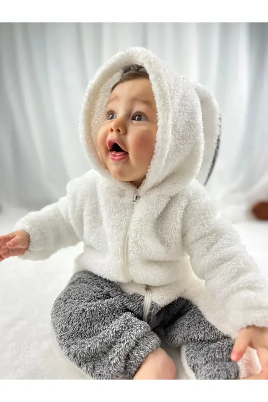 Welsoft Peluş Fermuarlı Kışlık Tavşan Kız Bebek Uyku Tulumu - bembeyazkırçıllıri - MINIZADE
