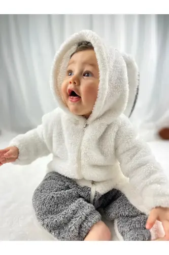Welsoft Peluş Fermuarlı Kışlık Tavşan Kız Bebek Uyku Tulumu-bembeyazkırçıllıri 