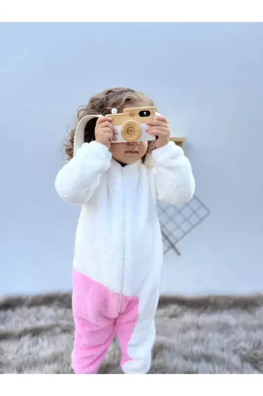 Welsoft Peluş Fermuarlı Kışlık Tavşan Kız Bebek Uyku Tulumu-beyaz - 1