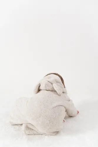 Welsoft Peluş Unisex Fermuarlı Kışlık Bebek Uyku Tulumu Bebek Tulumu Çocuk Tulumu Çocuk Kostümü-Krem Ayaklı - 4