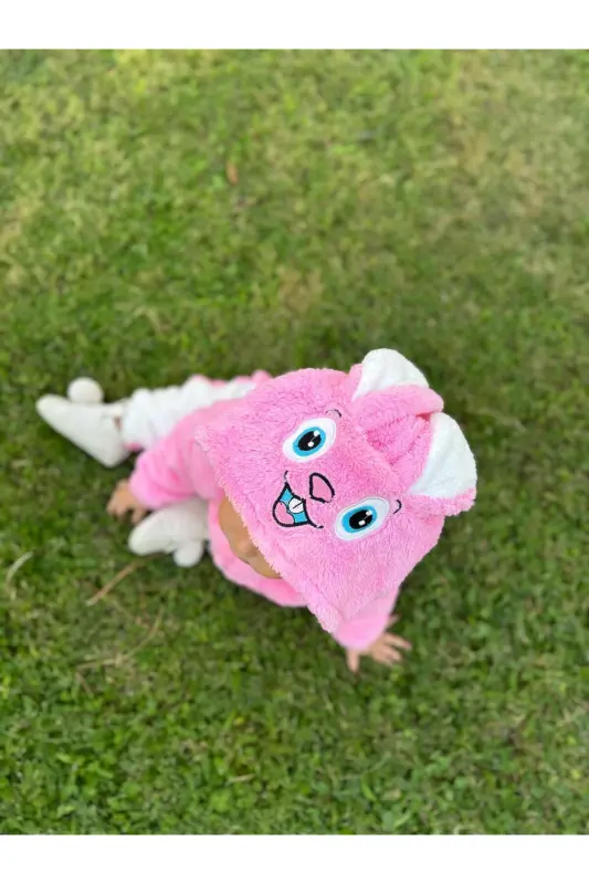 Welsoft Peluş Unisex Fermuarlı Kışlık Bebek Uyku Tulumu Bebek Tulumu Çocuk Tulumu Çocuk Kostümü - Pembe - 2