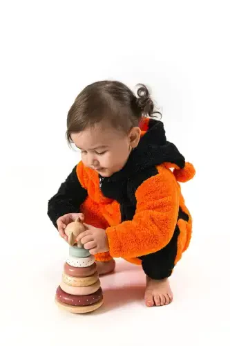 Welsoft Peluş Unisex Fermuarlı Kışlık Bebek Uyku Tulumu Bebek Tulumu Çocuk Tulumu Çocuk Kostümü-ponpon turuncu - 3