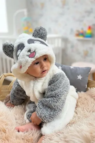 Welsoft Peluş Unisex Fermuarlı Kışlık Bebek Uyku Tulumu Bebek Tulumu Çocuk Tulumu Çocuk Kostümü. - SİYAH 
