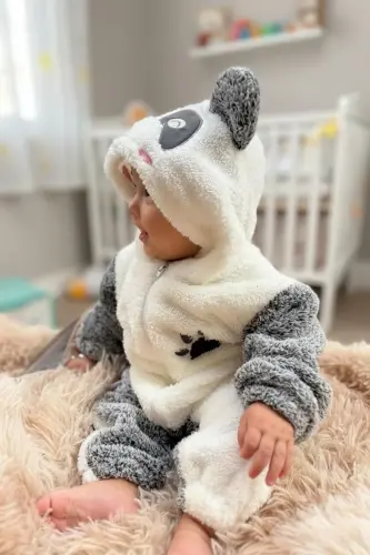 Welsoft Peluş Unisex Fermuarlı Kışlık Bebek Uyku Tulumu Bebek Tulumu Çocuk Tulumu Çocuk Kostümü. - SİYAH - 5