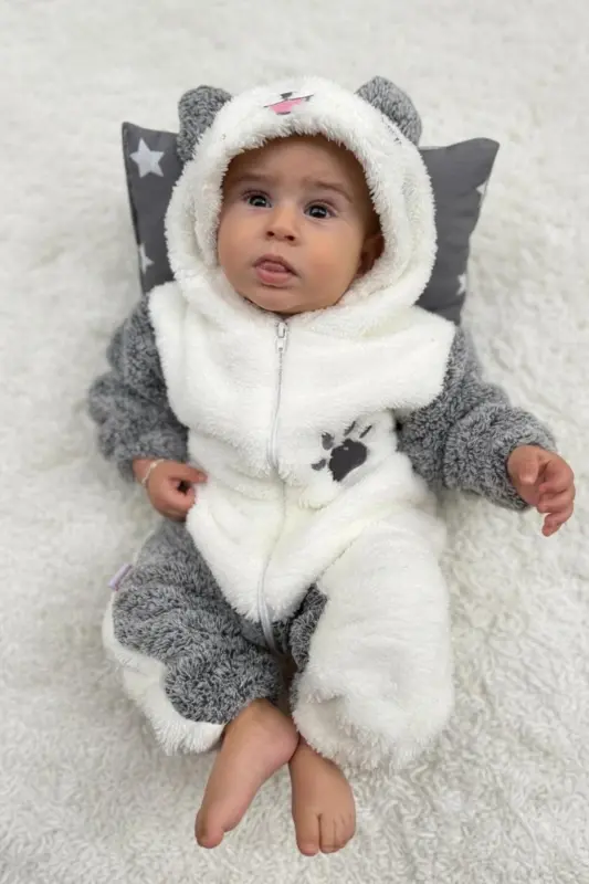 Welsoft Peluş Unisex Fermuarlı Kışlık Bebek Uyku Tulumu Bebek Tulumu Çocuk Tulumu Çocuk Kostümü. - SİYAH - 6