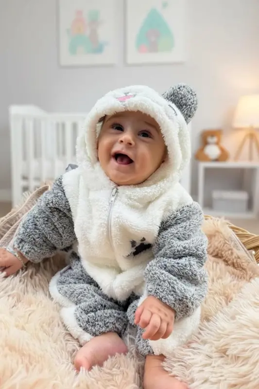 Welsoft Peluş Unisex Fermuarlı Kışlık Bebek Uyku Tulumu Bebek Tulumu Çocuk Tulumu Çocuk Kostümü.-SİYAH - 3