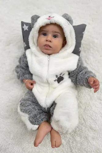 Welsoft Peluş Unisex Fermuarlı Kışlık Bebek Uyku Tulumu Bebek Tulumu Çocuk Tulumu Çocuk Kostümü.-SİYAH - 6