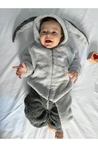 Welsoft Peluş Unisex Fermuarlı Kışlık Tavşan Bebek Uyku Tulumu - gri-kırçıllı gri - Minizade (1)