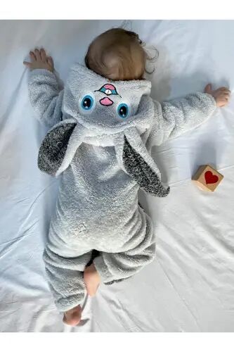 Welsoft Peluş Unisex Fermuarlı Kışlık Tavşan Bebek Uyku Tulumu - gri-kırçıllı gri - 1