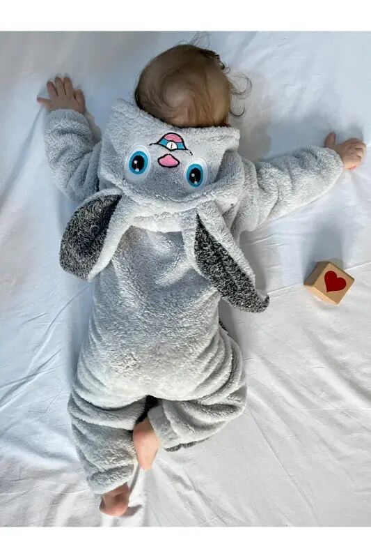 Welsoft Peluş Unisex Fermuarlı Kışlık Tavşan Bebek Uyku Tulumu - gri-kırçıllı gri - Minizade