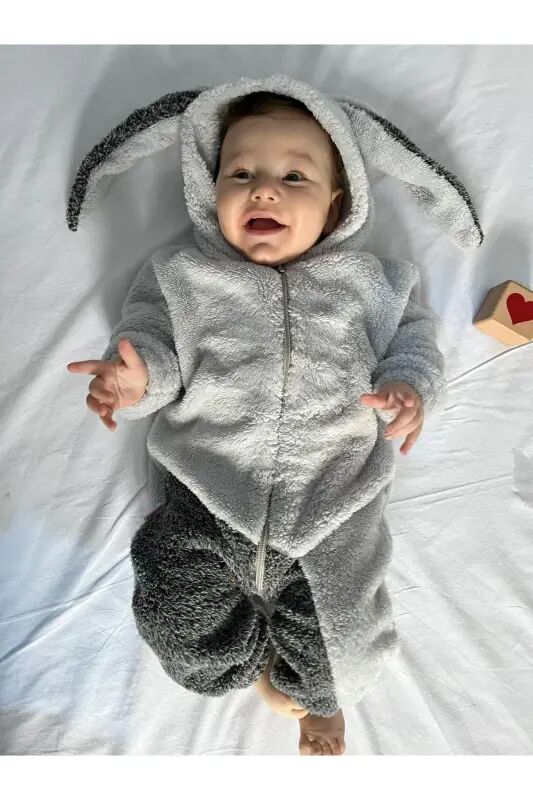 Welsoft Peluş Unisex Fermuarlı Kışlık Tavşan Bebek Uyku Tulumu - gri-kırçıllı gri - 2