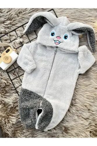 Welsoft Peluş Unisex Fermuarlı Kışlık Tavşan Bebek Uyku Tulumu - gri-kırçıllı gri - 3