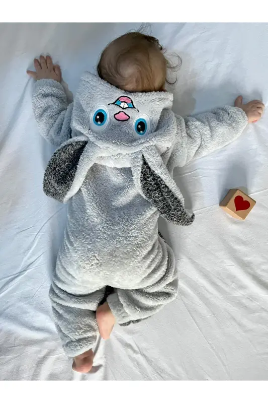 Welsoft Peluş Unisex Fermuarlı Kışlık Tavşan Bebek Uyku Tulumu-gri - MINIZADE