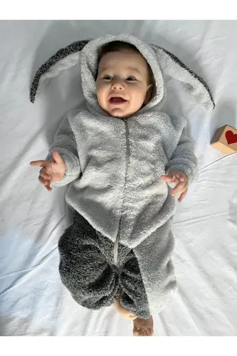 Welsoft Peluş Unisex Fermuarlı Kışlık Tavşan Bebek Uyku Tulumu-gri - 2