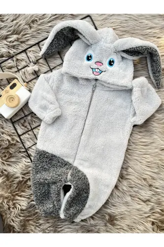 Welsoft Peluş Unisex Fermuarlı Kışlık Tavşan Bebek Uyku Tulumu-gri - 3