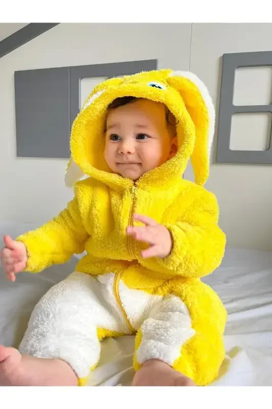 Welsoft Peluş Unisex Fermuarlı Kışlık Tavşan Bebek Uyku Tulumu-sarı - 1