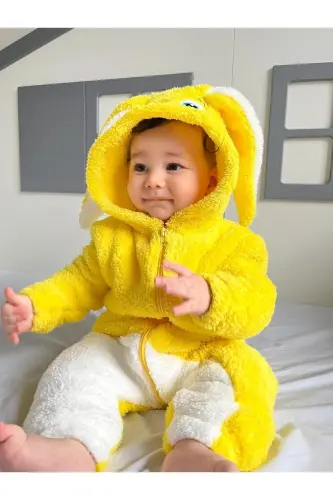 Welsoft Peluş Unisex Fermuarlı Kışlık Tavşan Bebek Uyku Tulumu-sarı 