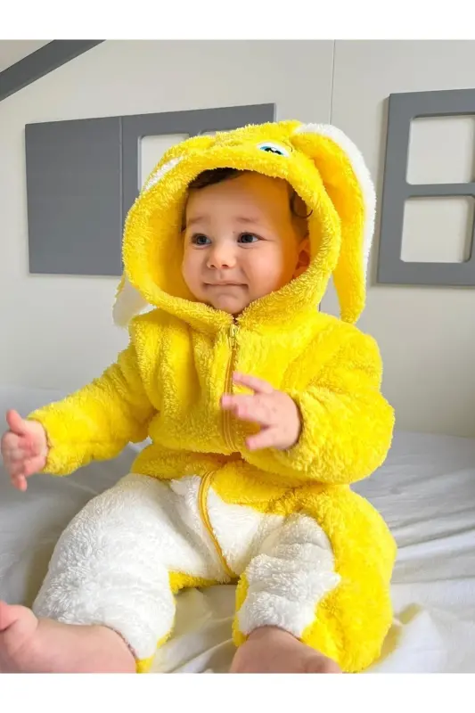 Welsoft Peluş Unisex Fermuarlı Kışlık Tavşan Bebek Uyku Tulumu-sarı - 1