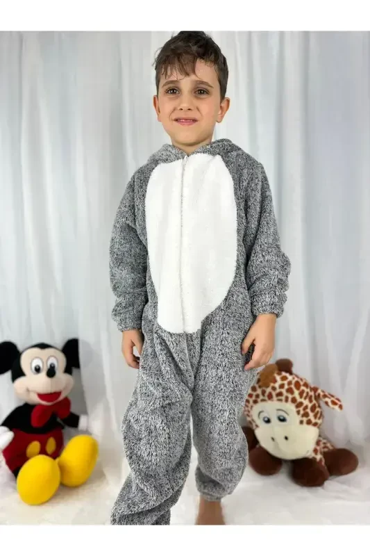 Welsoft Peluş Unisex Fermuarlı Kışlık Tavşan Bebek/çocuk Uyku Tulumu-kırçıllı gri - 4