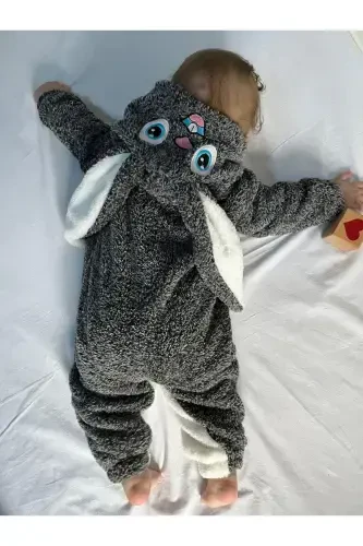Welsoft Peluş Unisex Fermuarlı Kışlık Tavşan Bebek/çocuk Uyku Tulumu-kırçıllı gri - 5