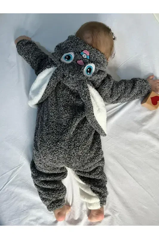 Welsoft Peluş Unisex Fermuarlı Kışlık Tavşan Bebek/çocuk Uyku Tulumu-kırçıllı gri - 5