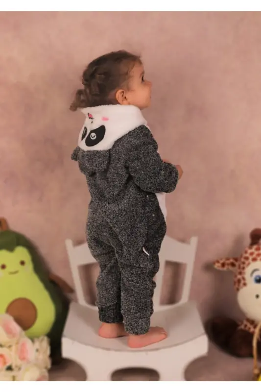 Welsoft Peluş Unisex Fermuarli Panda Bebek Uyqu Tulumi-kırçıllı gri - 1