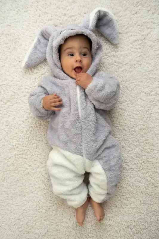 Welsoft Peluş Unisex Fermuarli Qishki Bolalar Uyqu Xaltasi Bolalar Tulumi Bolalar Kostyumi-Kulrang - 2