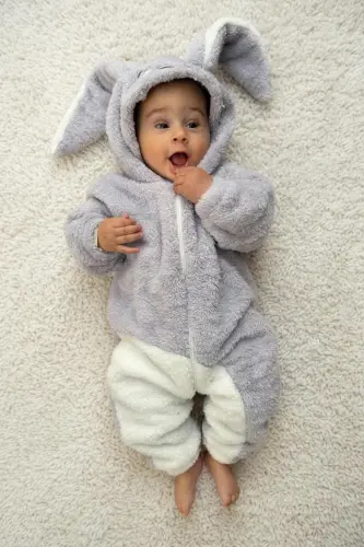 Welsoft Peluş Unisex Fermuarli Qishki Bolalar Uyqu Xaltasi Bolalar Tulumi Bolalar Kostyumi-Kulrang 