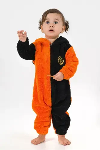 Welsoft Peluş Unisex Fermuarli Qishki Chaqaloq Uyqu Xaltasi Chaqaloq Tulumi Bolalar Tulumi Bolalar Kostyumi-ponpon apelsin - 5
