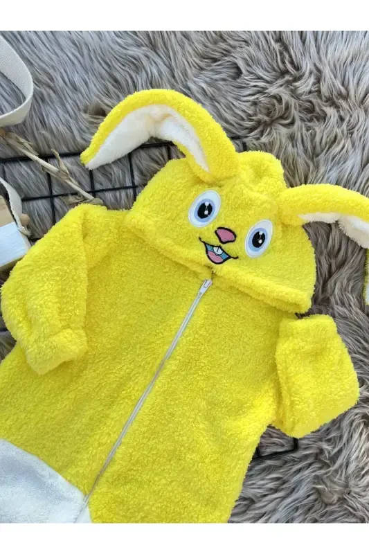 Welsoft Peluş Unisex Fermuarli Qishki Quyon Bolalar Uyqu Xaltasi-sariq - 4