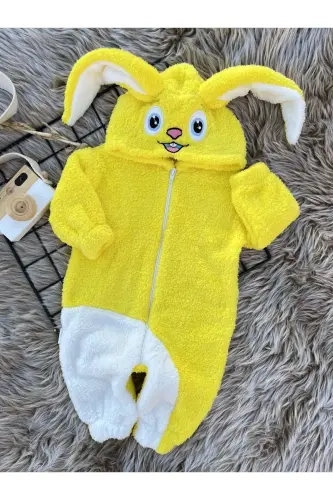 Welsoft Peluş Unisex Fermuarli Qishki Quyon Bolalar Uyqu Xaltasi-sariq - 3