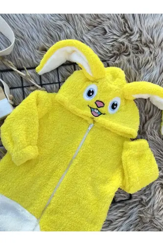 Welsoft Peluş Unisex Fermuarli Qishki Quyon Bolalar Uyqu Xaltasi-sariq - 4