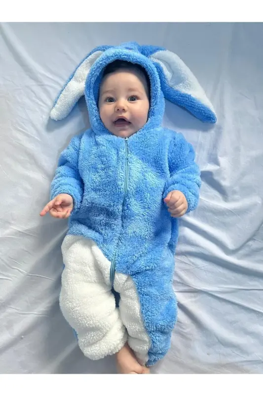 Welsoft Peluş Unisex Fermuarlı Qishki Quyon Chaqaloq Uyqu Xaltasi-ko'k - MINIZADE