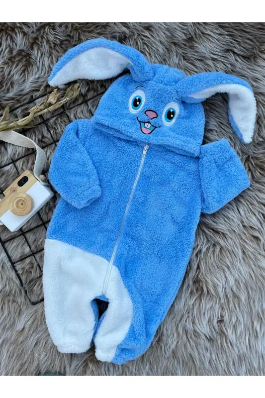 Welsoft Peluş Unisex Fermuarlı Qishki Quyon Chaqaloq Uyqu Xaltasi-ko'k - 2