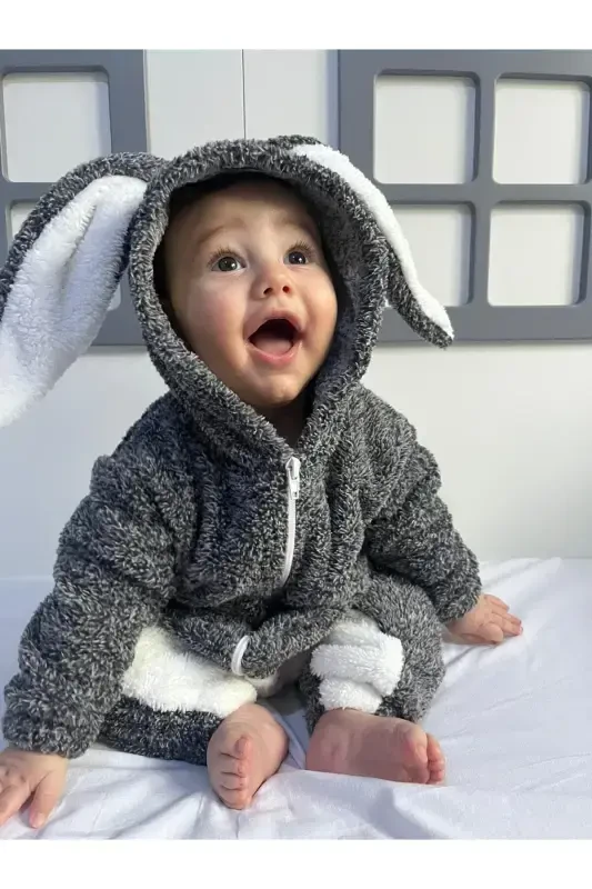 Welsoft Peluş Unisex Fermuarlı Qishki Quyon Chaqaloq/bolalar uchun Uxlash Tulumi-kırçıllı kulrang - 1