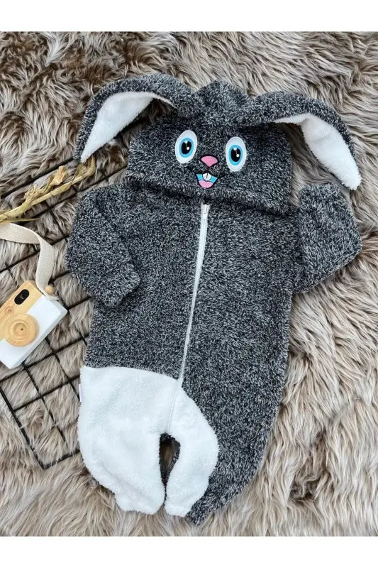 Welsoft Peluş Unisex Fermuarlı Qishki Quyon Chaqaloq/bolalar uchun Uxlash Tulumi-kırçıllı kulrang - 7