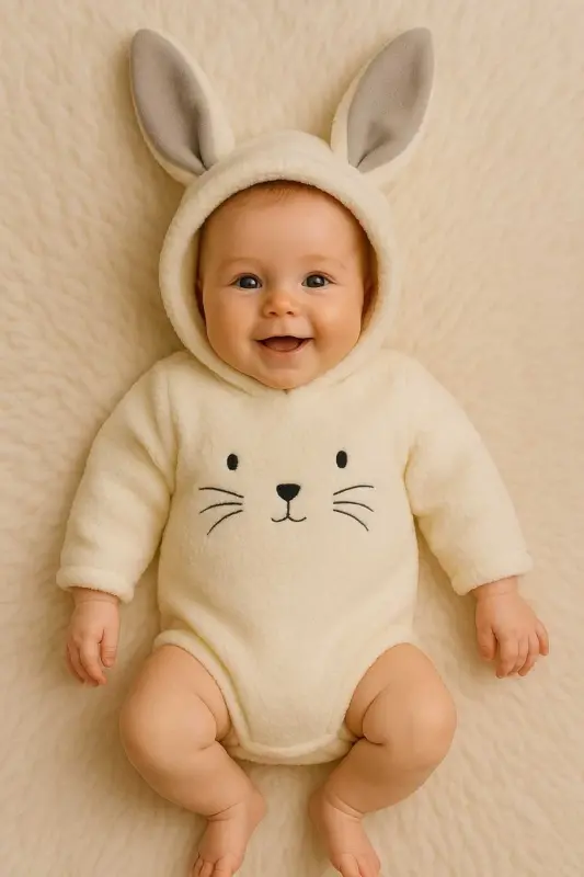 Welsoft Peluş Unisex Qishki Chaqaloq Chiptali Bodi - 1