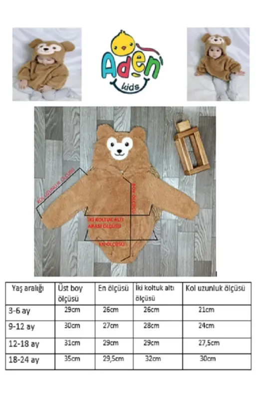 Welsoft Peluş Unisex Qishki Chaqaloq Chiptali Bodi - 3