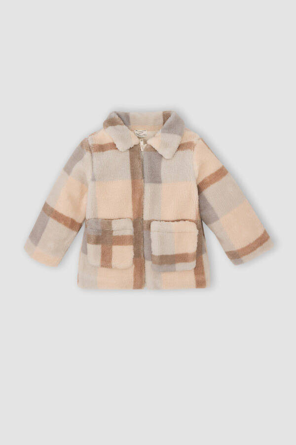 Welsoft plush cardigan, square pattern, zippered collar. - 1