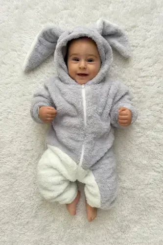 Welsoft Plush Unisex Zippered Winter Baby Sleeping Bag Baby Romper Children's Romper Children's Costume-GRAY - 1