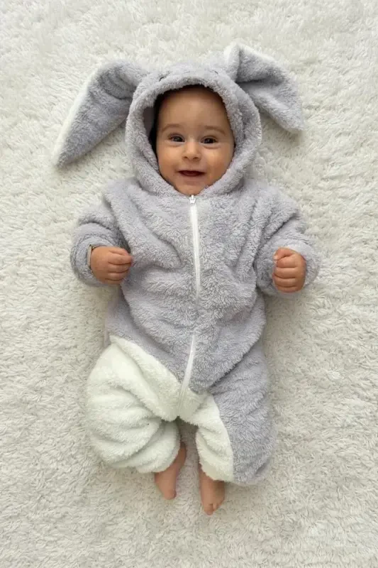 Welsoft Plush Unisex Zippered Winter Baby Sleeping Bag Baby Romper Children's Romper Children's Costume-GRAY - 1