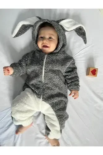 Welsoft Plush Unisex Zippered Winter Rabbit Baby/Kids Sleeping Bag-mottled gray - 3
