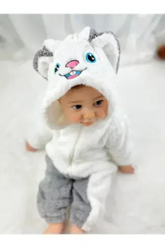 Welsoft Plush Zippered Winter Rabbit Baby Girl Sleeping Bag-purewhiteflecked - MINIZADE (1)