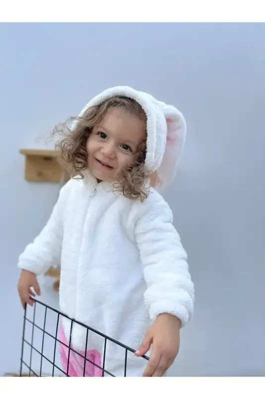 Welsoft Plush Zippered Winter Rabbit Baby Girl Sleeping Bag-white - 2